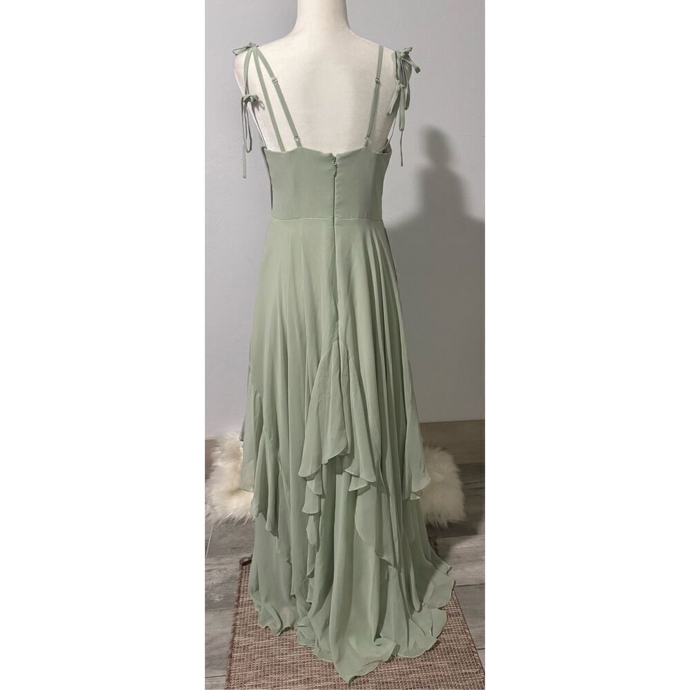 Azazie Barbie NWT  Briadsmaid A8 v neck chiffon tiered a line dress dusty sage A - Picture 12 of 14